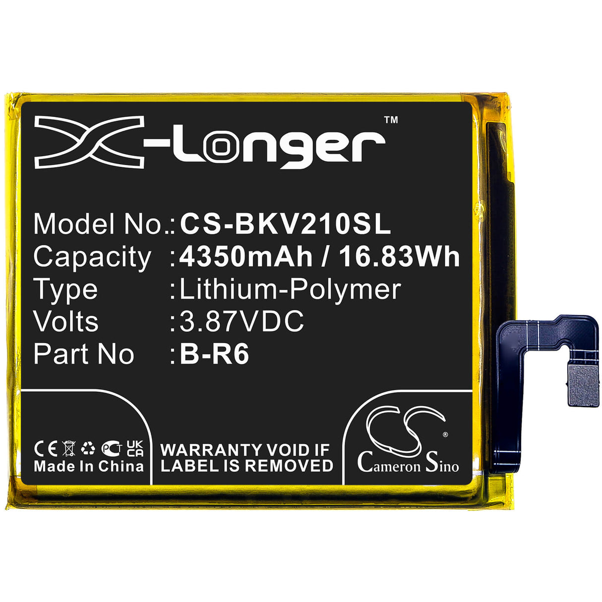 3.87V, Li-Polymer, 4350mAh, SmartPhone battery fits Vivo, B-r6, V2105, X70 Pro, 16.83Wh Mobile, SmartPhone Cameron Sino Technology Limited (Smartphone)