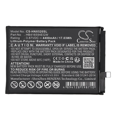 3.87V, Li-Polymer, 4400mAh, SmartPhone battery fits Honor, Hb416594egw, Crt-an00, X50i 5g, 17.03Wh Mobile, SmartPhone Cameron Sino Technology Limited (Smartphone)