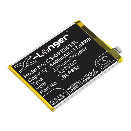 3.87V, Li-Polymer, 4400mAh, SmartPhone battery fits Oppo, Blp853, Cph2113, Cph2205, 17.03Wh Mobile, SmartPhone Cameron Sino Technology Limited (Smartphone)