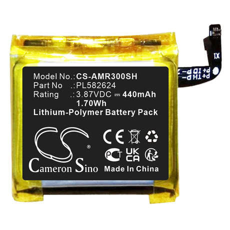 3.87V, Li-Polymer, 440mAh, Smartwatch battery fits Amazfit, Pl582624, A2039, A2040, 1.70Wh Smartwatch Cameron Sino Technology Limited