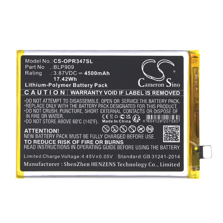 3.87V, Li-Polymer, 4500mAh, SmartPhone battery fits Oppo, Realme, Blp909, 9 5g 2022, Realme 9, 17.42Wh Mobile, SmartPhone Cameron Sino Technology Limited (Smartphone)