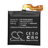 3.87V, Li-Polymer, 450mAh Smartwatch Battery fits Huawei, Myl-b10, Run-b19, 1.74Wh Smartwatch Cameron Sino Technology Limited   