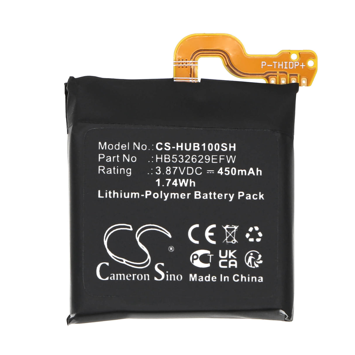 3.87V, Li-Polymer, 450mAh Smartwatch Battery fits Huawei, Myl-b10, Run-b19, 1.74Wh Smartwatch Cameron Sino Technology Limited