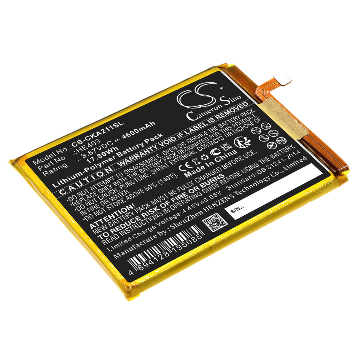 3.87V, Li-Polymer, 4600mAh, SmartPhone battery fits Radiant, At&t, Cricket, He403, Ea211001, Ea211005, 17.8Wh Mobile, SmartPhone Cameron Sino Technology Limited (Smartphone)
