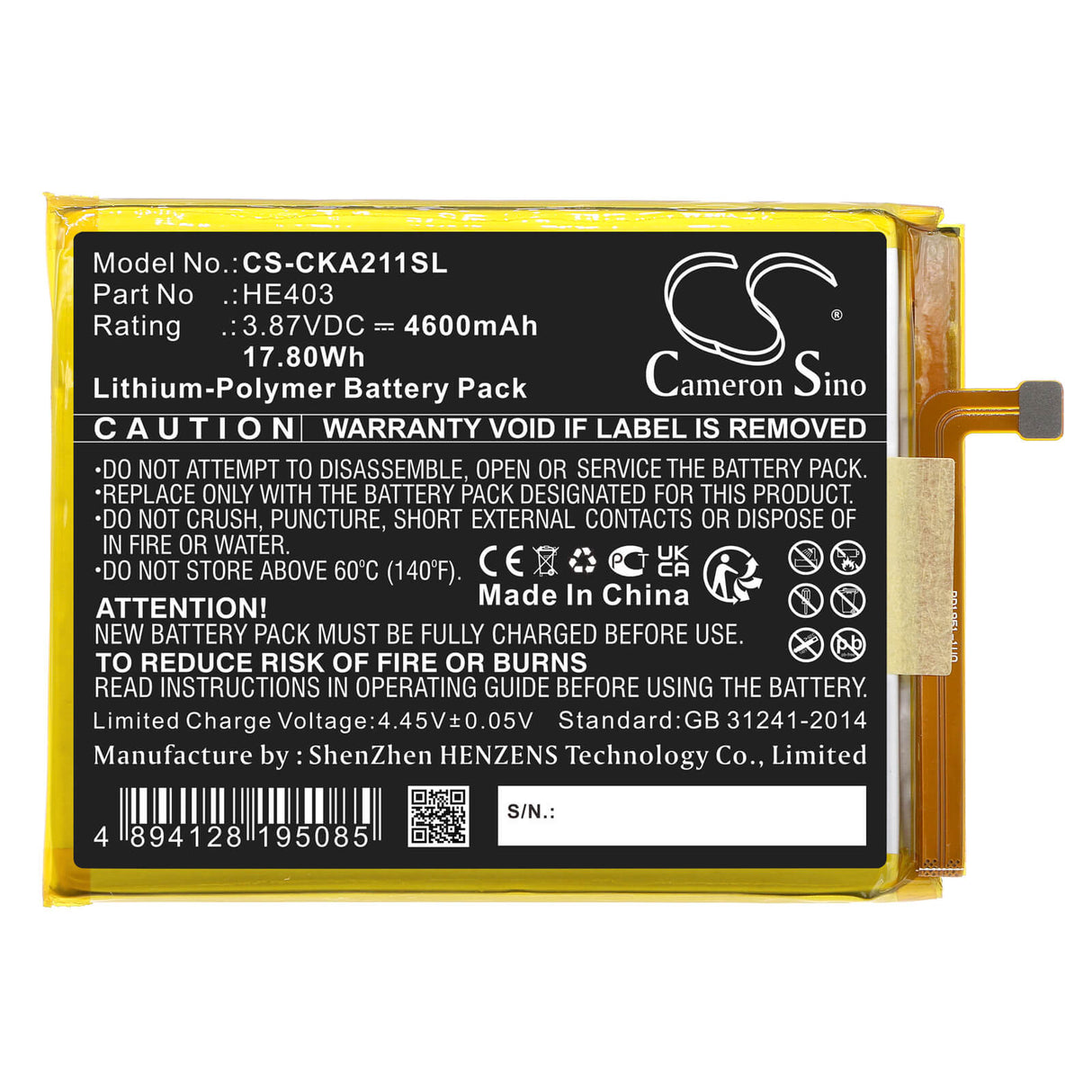 3.87V, Li-Polymer, 4600mAh, SmartPhone battery fits Radiant, At&t, Cricket, He403, Ea211001, Ea211005, 17.8Wh Mobile, SmartPhone Cameron Sino Technology Limited (Smartphone)
