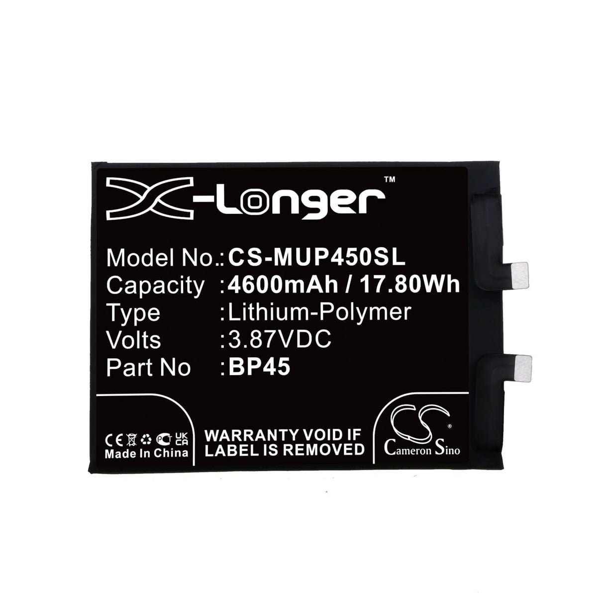 3.87V, Li-Polymer, 4600mAh, SmartPhone battery fits Xiaomi, Bp45, 12 Pro, 12s Pro, 17.8Wh Mobile, SmartPhone Cameron Sino Technology Limited (Smartphone)
