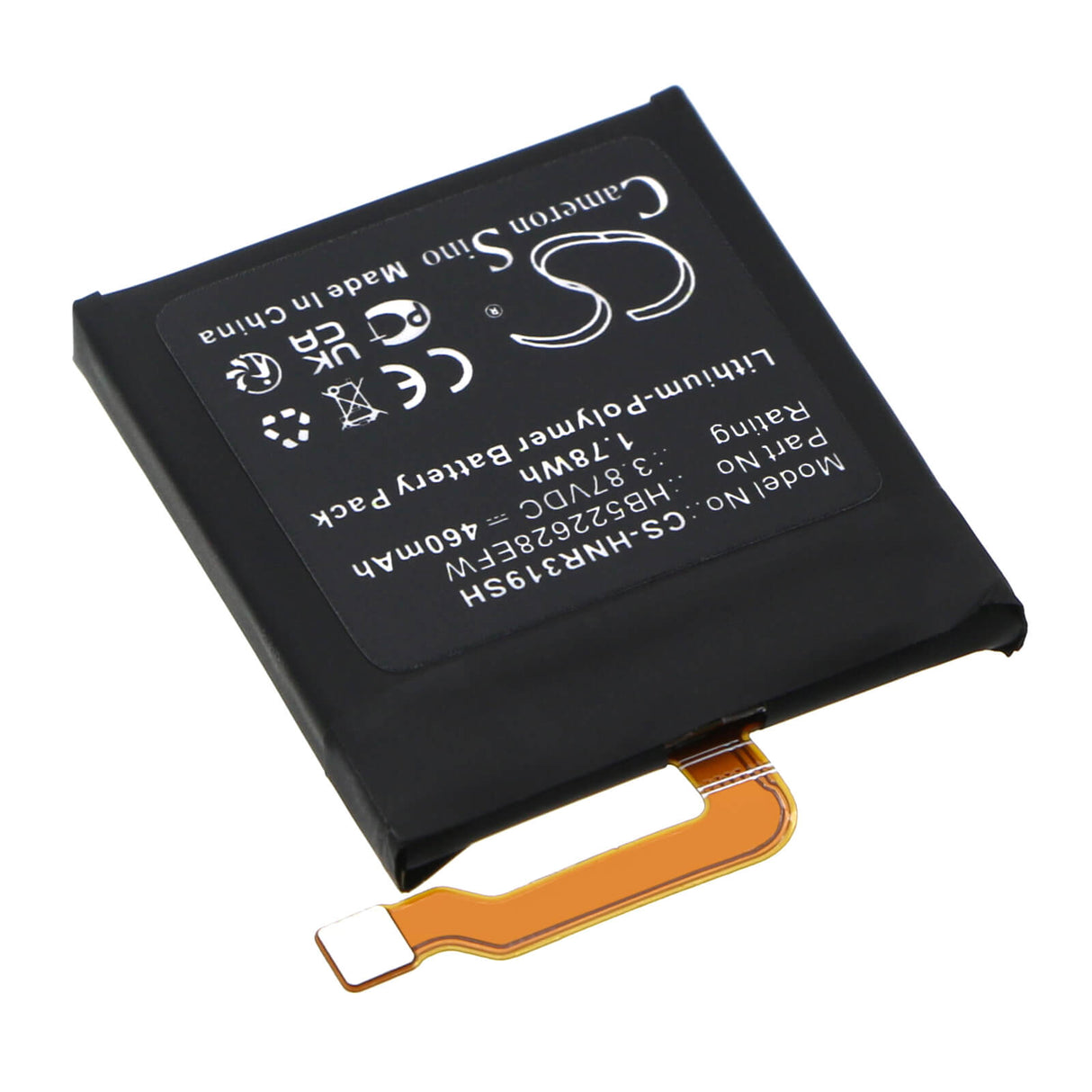 3.87V, Li-Polymer, 460mAh Smartwatch Battery fits Honor, Gs Pro, Gs3, 1.78Wh Smartwatch Cameron Sino Technology Limited