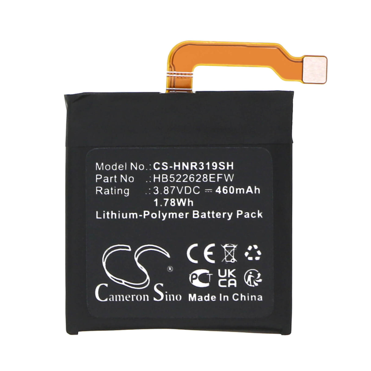 3.87V, Li-Polymer, 460mAh Smartwatch Battery fits Honor, Gs Pro, Gs3, 1.78Wh Smartwatch Cameron Sino Technology Limited