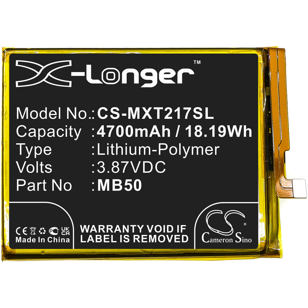 3.87V, Li-Polymer, 4700mAh, SmartPhone battery fits Motorola, Mb50, Moto Edge S30, Moto Edge S30 5g 2021, 18.19Wh Mobile, SmartPhone Cameron Sino Technology Limited (Smartphone)