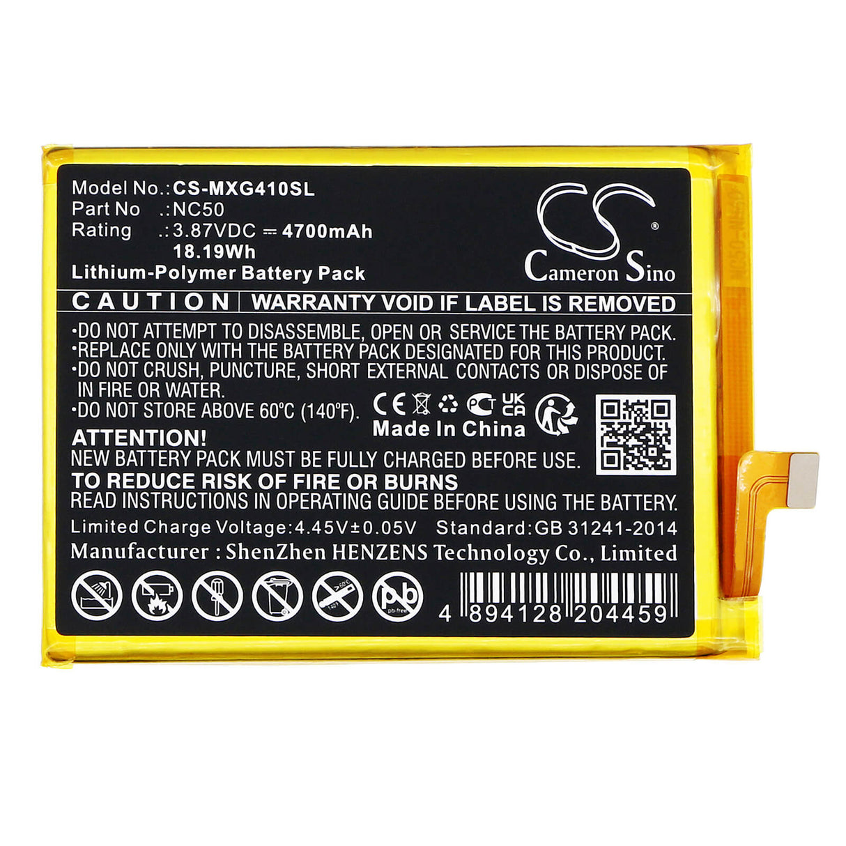 3.87V, Li-Polymer, 4700mAh, SmartPhone battery fits Motorola, Nc50, Moto G41, Xt2167, 18.19Wh Mobile, SmartPhone Cameron Sino Technology Limited (Smartphone)