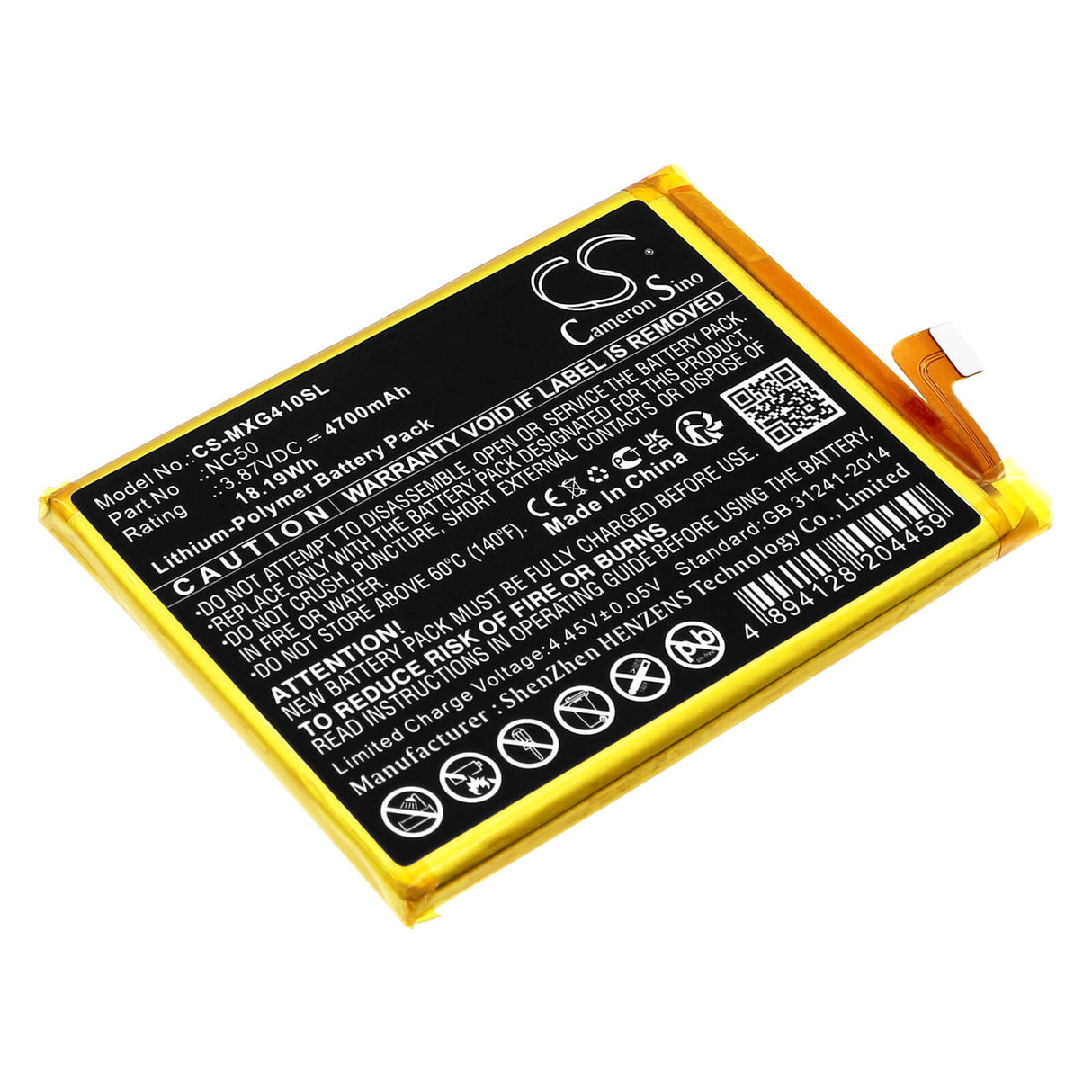 3.87V, Li-Polymer, 4700mAh, SmartPhone battery fits Motorola, Nc50, Moto G41, Xt2167, 18.19Wh Mobile, SmartPhone Cameron Sino Technology Limited (Smartphone)