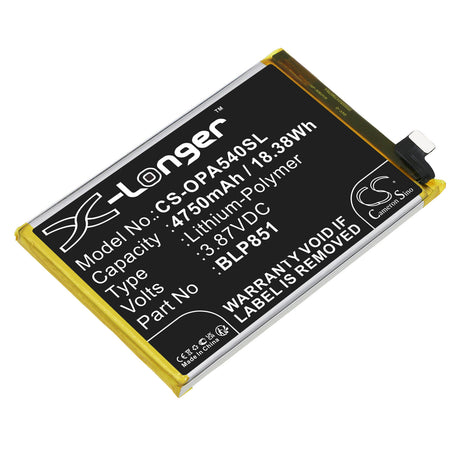 3.87V, Li-Polymer, 4750mAh, SmartPhone battery fits Oppo, Blp851, A54 5g, A74 5g, 18.38Wh Mobile, SmartPhone Cameron Sino Technology Limited (Smartphone)