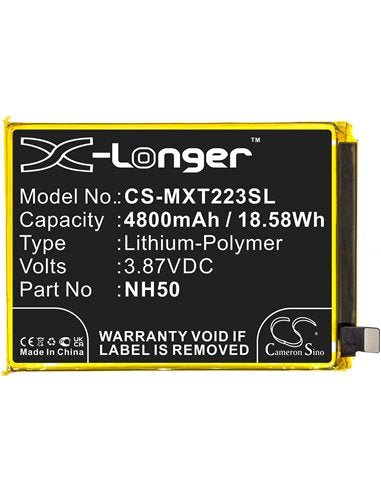 3.87V, Li-Polymer, 4800mAh, SmartPhone battery fits Motorola, Nh50, Moto G22, Xt2231-1, 18.58Wh Mobile, SmartPhone Cameron Sino Technology Limited (Smartphone)