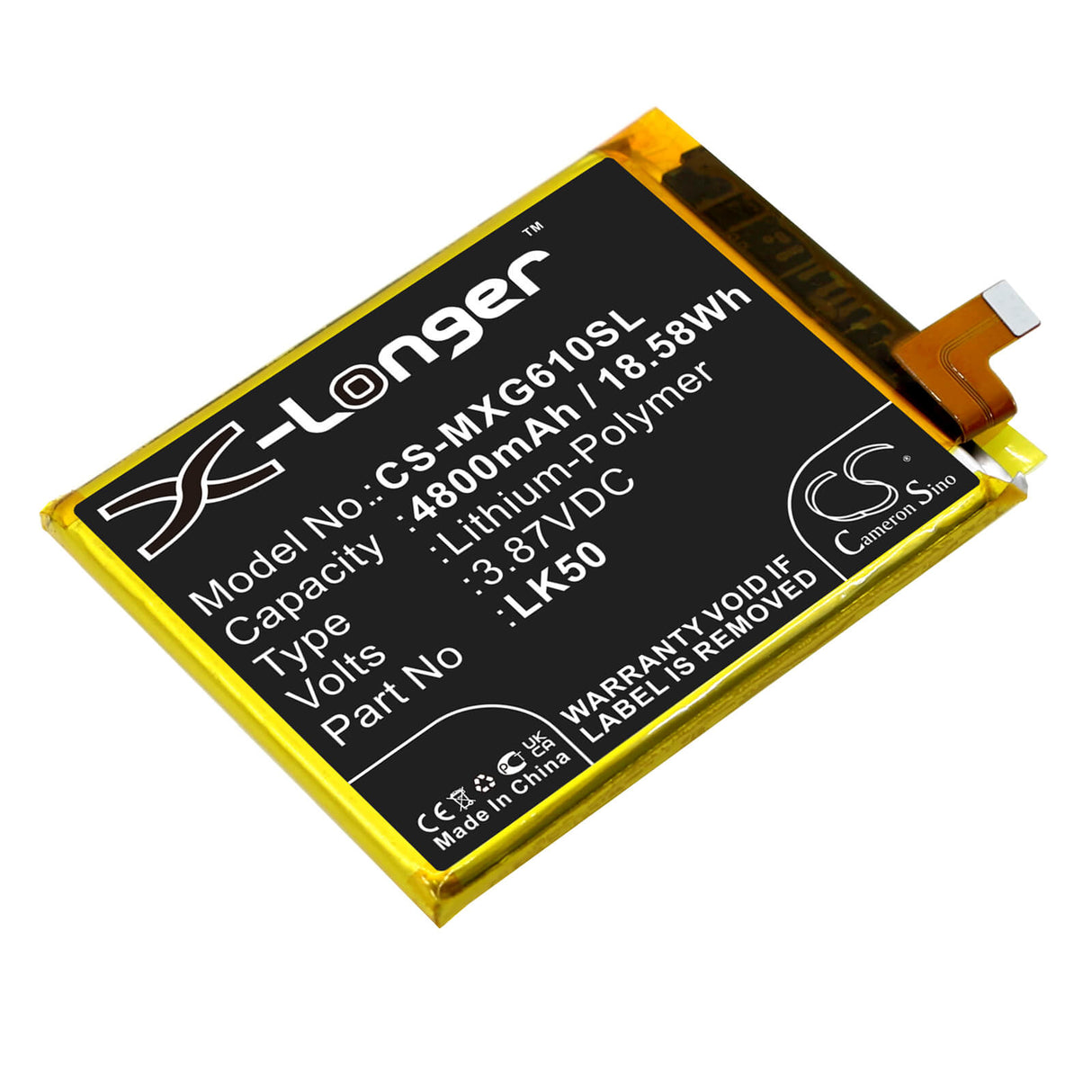 3.87V, Li-Polymer, 4800mAh, SmartPhone battery fits Motorola, Lk50, Moto G60s, Moto G60s 2021, 18.58Wh Mobile, SmartPhone Cameron Sino Technology Limited (Smartphone)