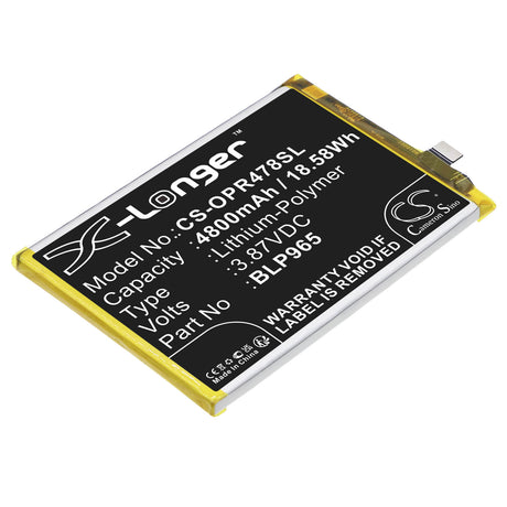 3.87V, Li-Polymer, 4800mAh, SmartPhone battery fits Oppo, Realme, Blp965, K10x 5g, Pggm10, 18.58Wh Mobile, SmartPhone Cameron Sino Technology Limited (Smartphone)