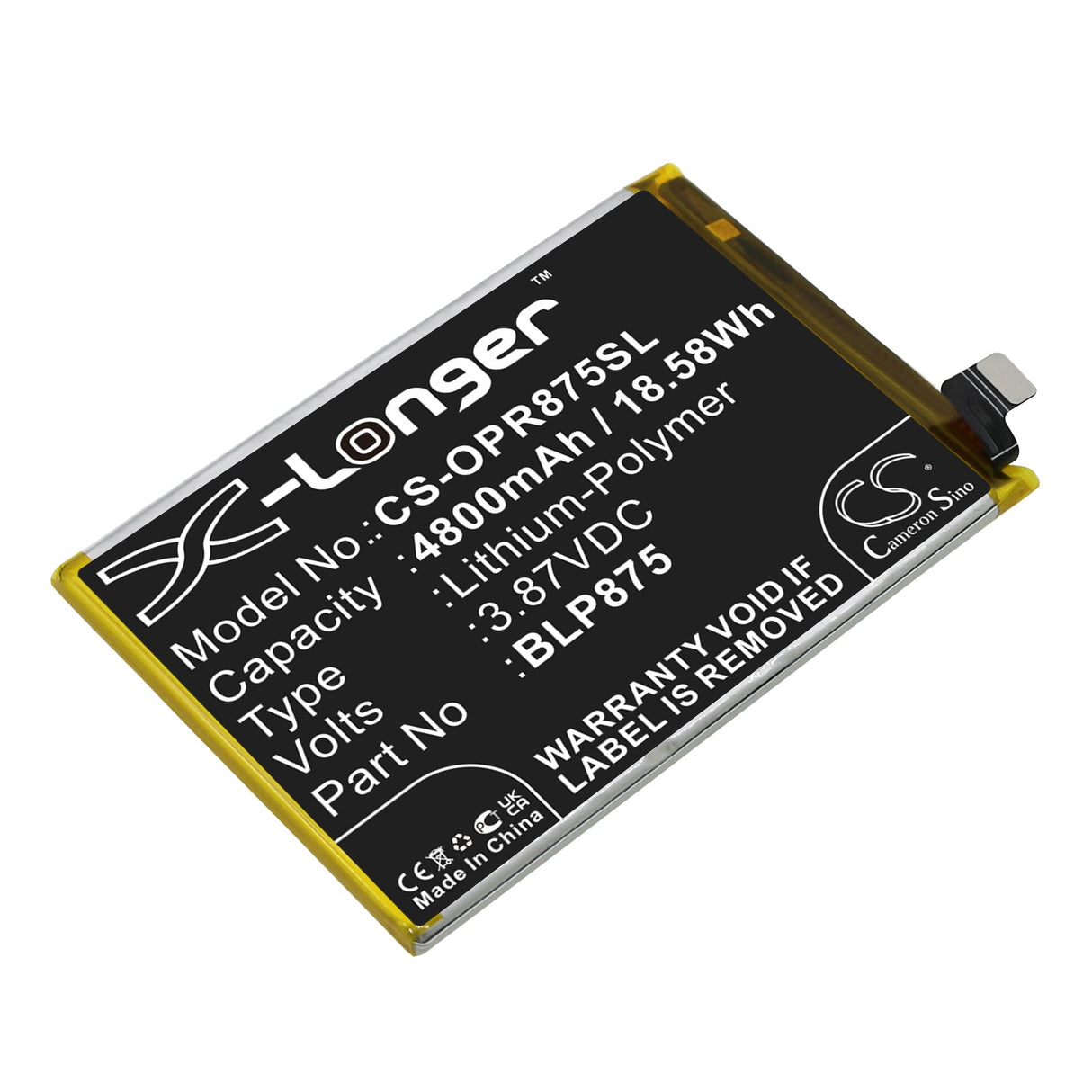 3.87V, Li-Polymer, 4800mAh, SmartPhone battery fits Oppo, Blp875, Realme Narzo 50, Realme Q3s, 18.58Wh Mobile, SmartPhone Cameron Sino Technology Limited (Smartphone)