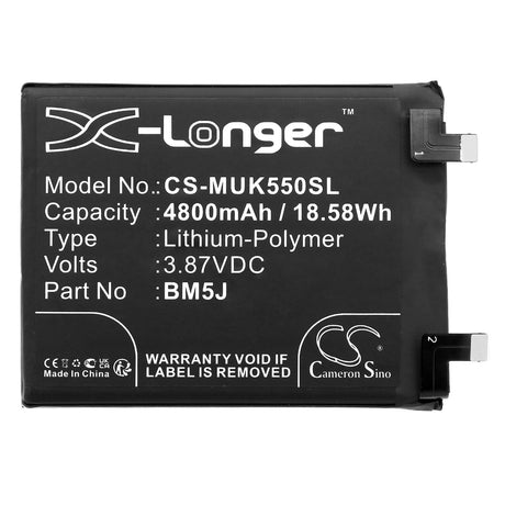 3.87V, Li-Polymer, 4800mAh, SmartPhone battery fits Redmi, Bm5j, 12t, 12t Pro, 18.58Wh Mobile, SmartPhone Cameron Sino Technology Limited (Smartphone)