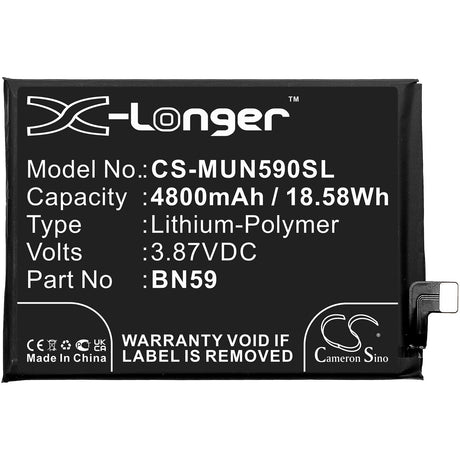3.87V, Li-Polymer, 4800mAh, SmartPhone battery fits Redmi, Xiaomi, Bn59, M2101k7ag, M2101k7ai, 18.58Wh Mobile, SmartPhone Cameron Sino Technology Limited (Smartphone)