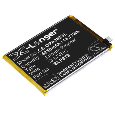 3.87V, Li-Polymer, 4850mAh, SmartPhone battery fits Oppo, Blp879, A36, A36 2022, 18.77Wh Mobile, SmartPhone Cameron Sino Technology Limited (Smartphone)