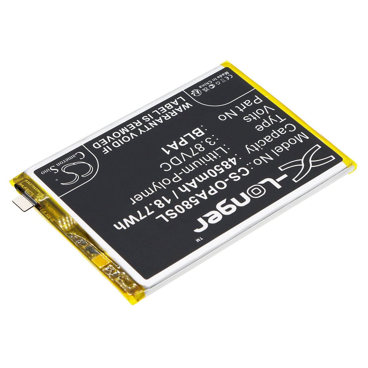 3.87V, Li-Polymer, 4850mAh, SmartPhone battery fits Oppo, Blpa1, A38, A58, 18.77Wh Mobile, SmartPhone Cameron Sino Technology Limited (Smartphone)