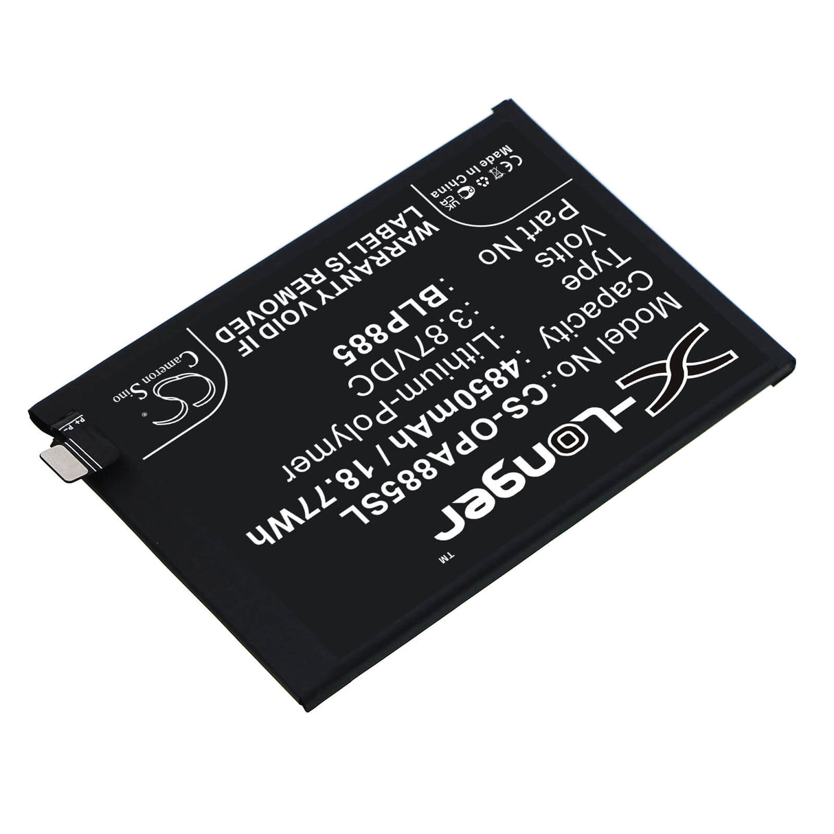 3.87V, Li-Polymer, 4850mAh, SmartPhone battery fits Oppo, Blp885, A96, Cph2333, 18.77Wh Mobile, SmartPhone Cameron Sino Technology Limited (Smartphone)