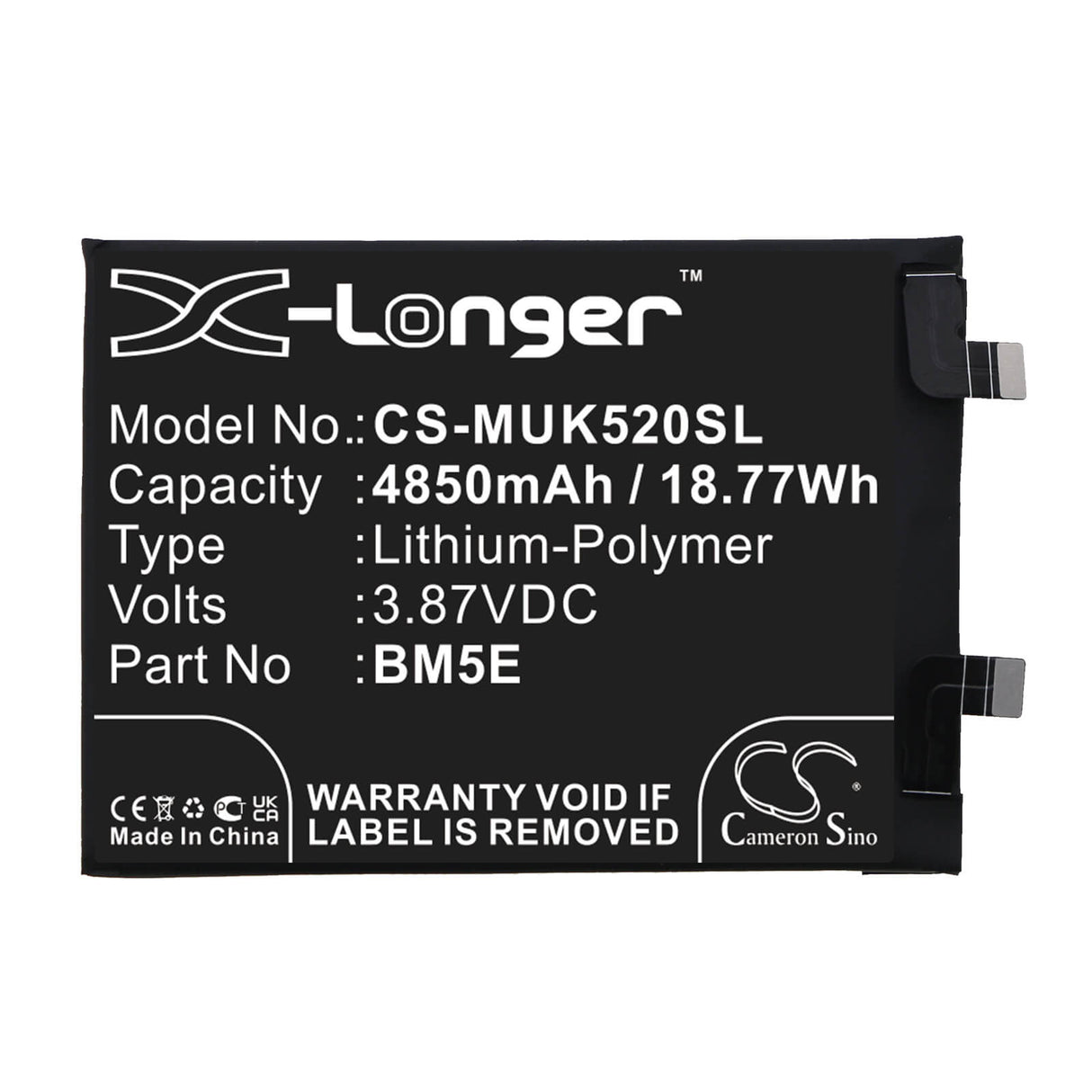 3.87V, Li-Polymer, 4850mAh, SmartPhone battery fits Redmi, Xiaomi, Bm5e, 22011211c, 22021211rc, 18.77Wh Mobile, SmartPhone Cameron Sino Technology Limited (Smartphone)