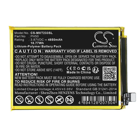 3.87V, Li-Polymer, 4850mAh, SmartPhone battery fits Motorola, Ph50, Moto G23, Xt2333, 18.77Wh Mobile, SmartPhone Cameron Sino Technology Limited (Smartphone)