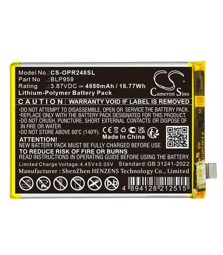 3,87V, Li-Polymer, 4850mAh, Mobile, batterie de smartphone convient à Oppo, Cph2481, Reno8 T, 18,77Wh Mobile, Cameron Sino Technology Limited (Smartphone)