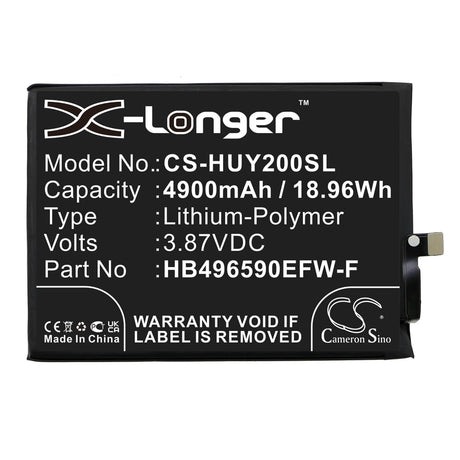3.87V, Li-Polymer, 4900mAh, SmartPhone battery fits Honor, Huawei, Hb496590efw-f, Koz-al00, Play 20, 18.96Wh Mobile, SmartPhone Cameron Sino Technology Limited (Smartphone)