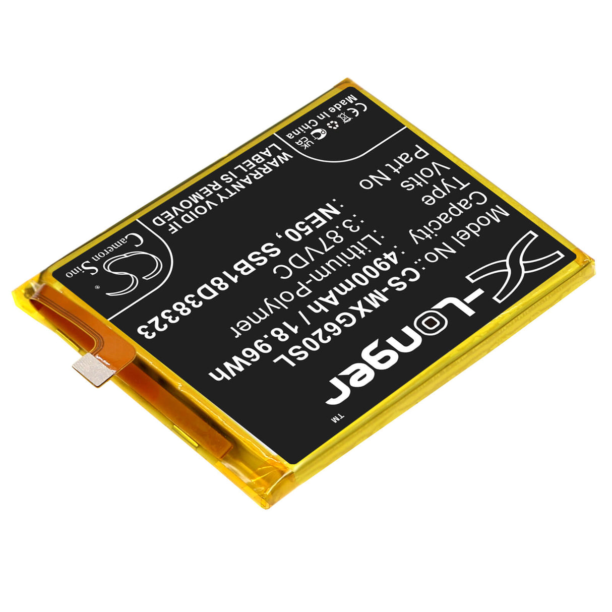 3.87V, Li-Polymer, 4900mAh, SmartPhone battery fits Motorola, Ne50, Moto G52, Moto G82, 18.96Wh Mobile, SmartPhone Cameron Sino Technology Limited (Smartphone)