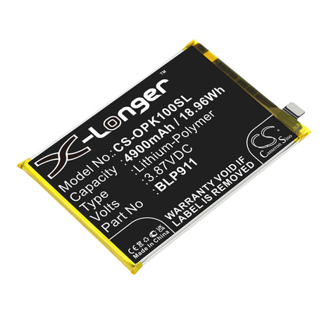 3.87V, Li-Polymer, 4900mAh, SmartPhone battery fits Oppo, Blp911, Cph2373, K10, 18.96Wh Mobile, SmartPhone Cameron Sino Technology Limited (Smartphone)