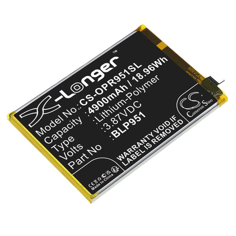 3.87V, Li-Polymer, 4900mAh, SmartPhone battery fits Oppo, Blp951, Realme 10 Pro+, Rmx3686, 18.96Wh Mobile, SmartPhone Cameron Sino Technology Limited (Smartphone)