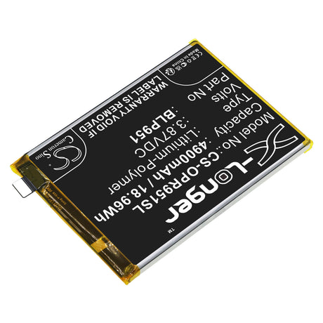 3.87V, Li-Polymer, 4900mAh, SmartPhone battery fits Oppo, Blp951, Realme 10 Pro+, Rmx3686, 18.96Wh Mobile, SmartPhone Cameron Sino Technology Limited (Smartphone)