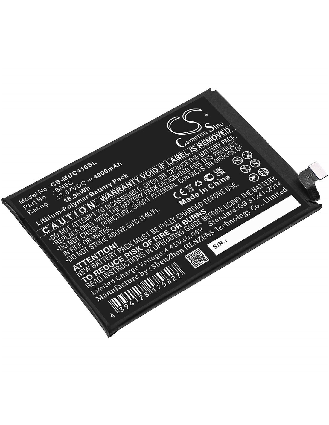 3.87V, Li-Polymer, 4900mAh, SmartPhone battery fits Redmi, Poco, Bn5c, 21091116ag, M4 Pro 5g, 18.96Wh Mobile, SmartPhone Cameron Sino Technology Limited (Smartphone)