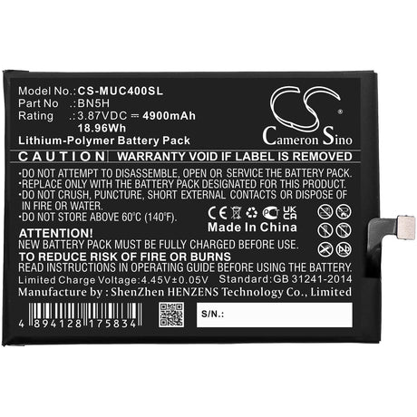 3.87V, Li-Polymer, 4900mAh, SmartPhone battery fits Xiaomi, Poco, Redmi, Bn5h, M4 5g, Mzb0brzin, 18.96Wh Mobile, SmartPhone Cameron Sino Technology Limited (Smartphone)