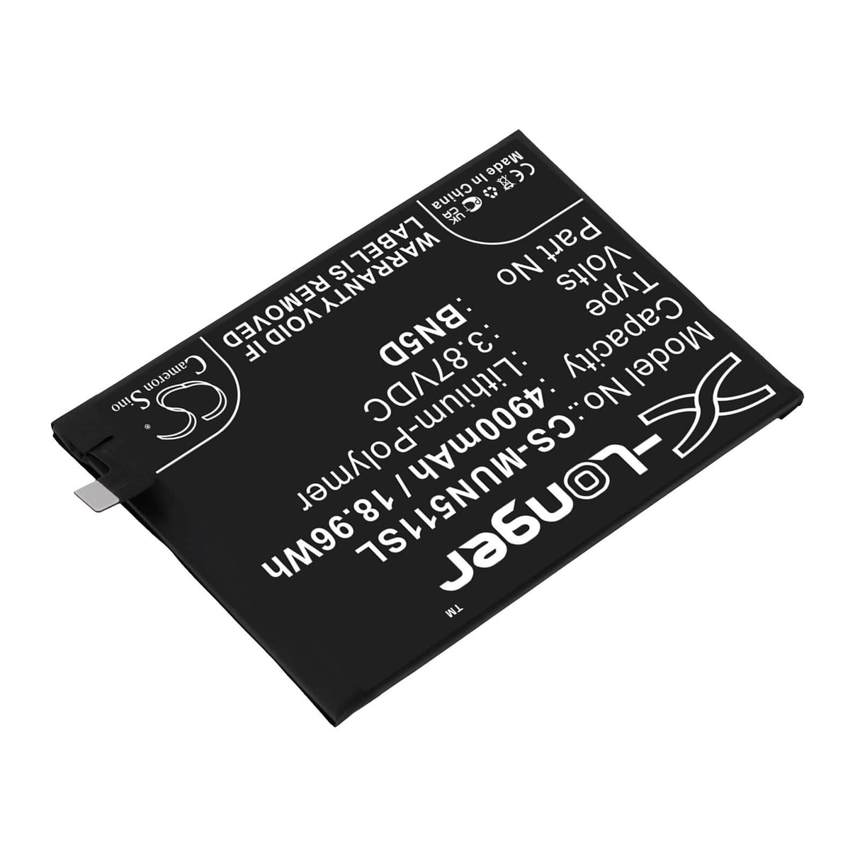 3.87V, Li-Polymer, 4900mAh, SmartPhone battery fits Xiaomi, Poco, Redmi, Bn5d, 2201117pg, M4 Pro, 18.96Wh Mobile, SmartPhone Cameron Sino Technology Limited (Smartphone)