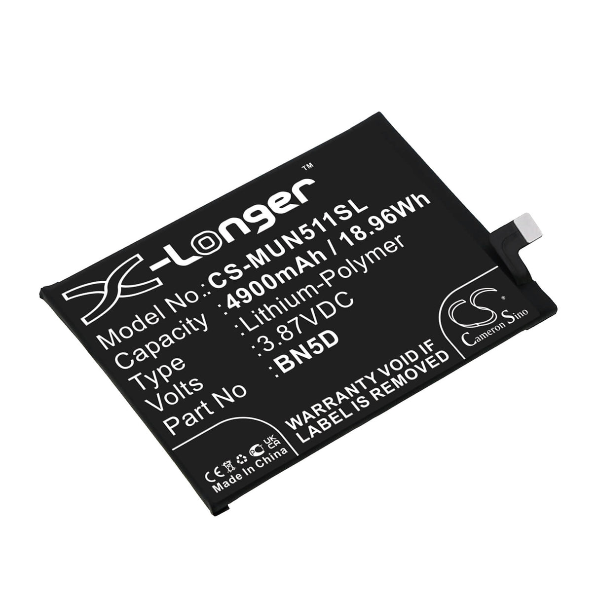 3.87V, Li-Polymer, 4900mAh, SmartPhone battery fits Xiaomi, Poco, Redmi, Bn5d, 2201117pg, M4 Pro, 18.96Wh Mobile, SmartPhone Cameron Sino Technology Limited (Smartphone)