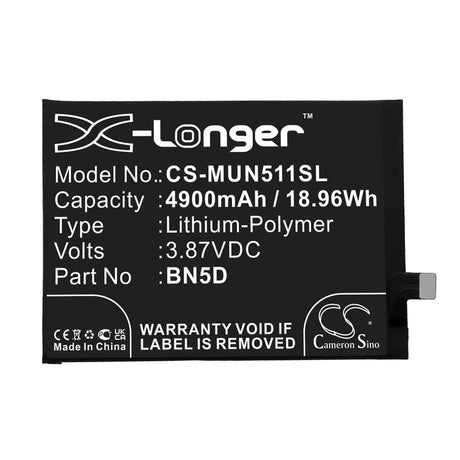 3.87V, Li-Polymer, 4900mAh, SmartPhone battery fits Xiaomi, Poco, Redmi, Bn5d, 2201117pg, M4 Pro, 18.96Wh Mobile, SmartPhone Cameron Sino Technology Limited (Smartphone)