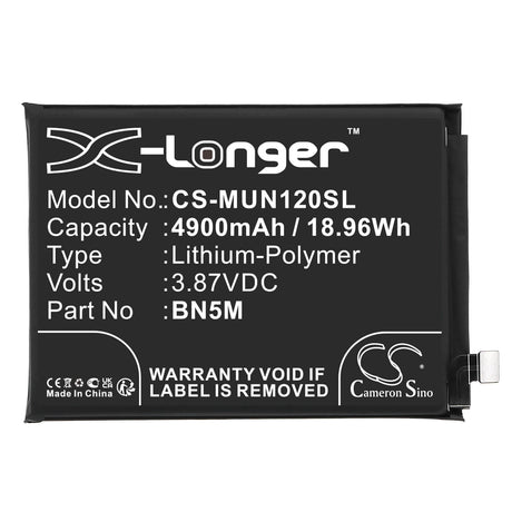 3.87V, Li-Polymer, 4900mAh, SmartPhone battery fits Redmi, Bn5m, 23021raa2g, 23021raa2y, 18.96Wh Mobile, SmartPhone Cameron Sino Technology Limited (Smartphone)