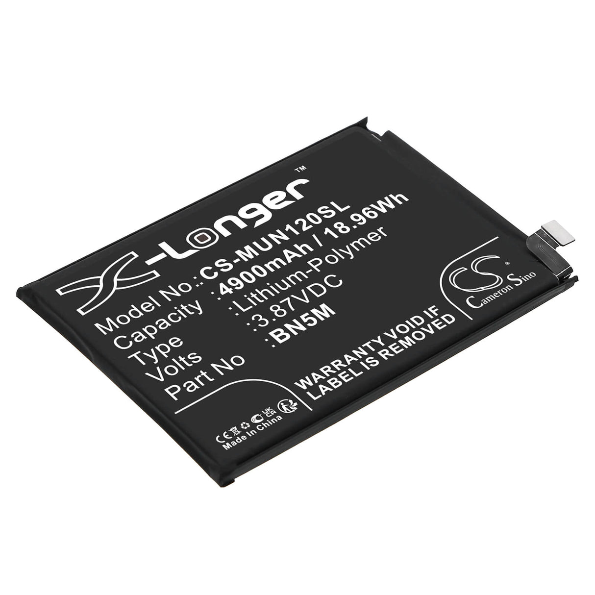 3,87V, Li-Polymer, 4900mAh, batterie pour smartphone compatible avec Redmi, Bn5m, 23021raa2g, 23021raa2y, 18,96Wh Mobile, Smartphone Cameron Sino Technology Limited (Smartphone)