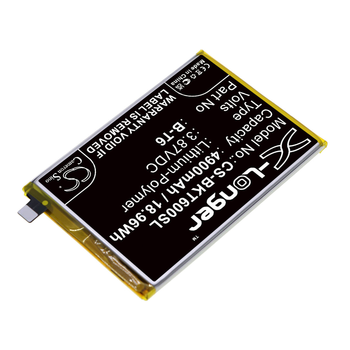 3.87V, Li-Polymer, 4900mAh, SmartPhone battery fits Vivo, B-t6, I2127, Iqoo Z6 5g, 18.96Wh Mobile, SmartPhone Cameron Sino Technology Limited (Smartphone)