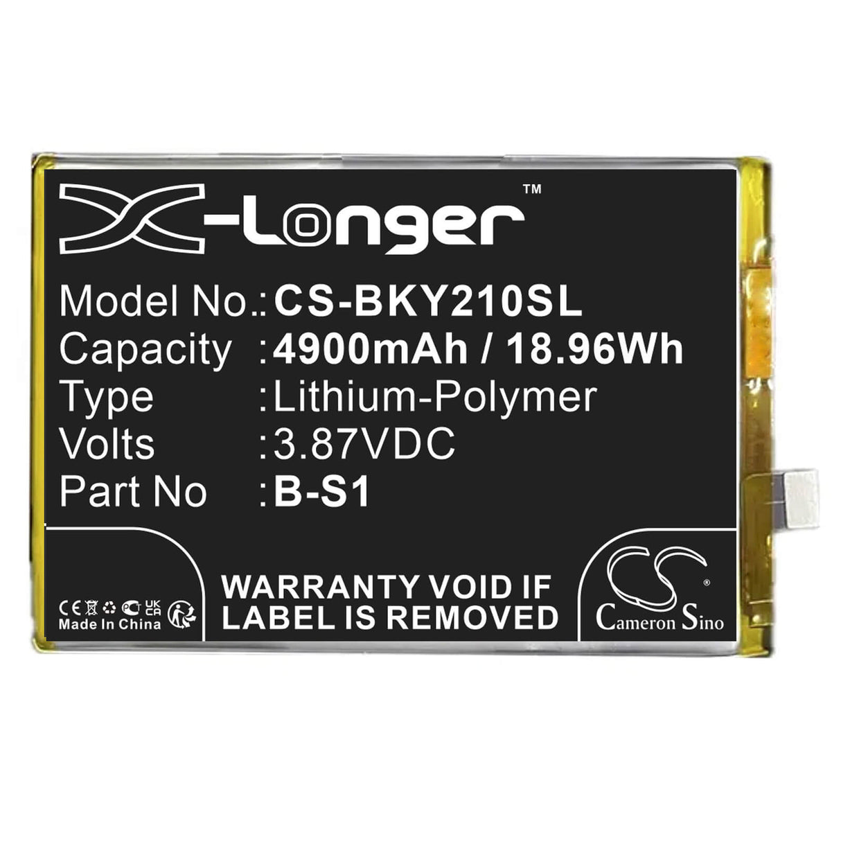 3.87V, Li-Polymer, 4900mAh, SmartPhone battery fits Vivo, B-s1, V2110, V2135, 18.96Wh Mobile, SmartPhone Cameron Sino Technology Limited (Smartphone)