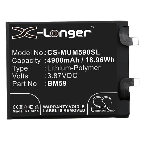 3.87V, Li-Polymer, 4900mAh, SmartPhone battery fits Xiaomi, Bm59, 11t, 21081111rg, 18.96Wh Mobile, SmartPhone Cameron Sino Technology Limited (Smartphone)