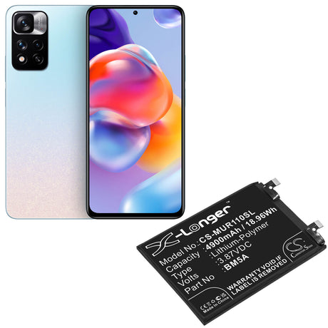 3.87V, Li-Polymer, 4900mAh, SmartPhone battery fits Redmi, Xiaomi, Bm5a, 21091116c, 21091116i, 18.96Wh Mobile, SmartPhone Cameron Sino Technology Limited (Smartphone)