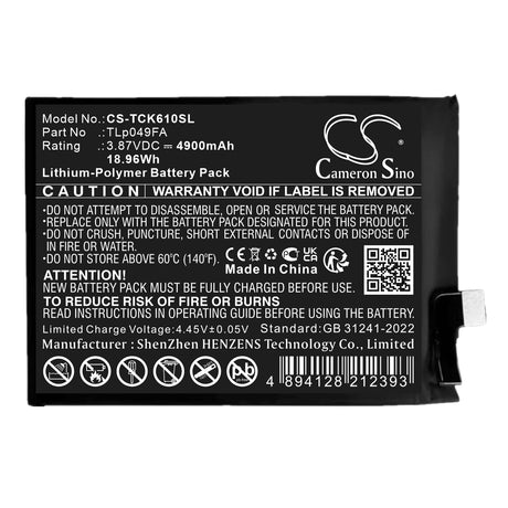 3,87V, Li-Polymère, 4900mAh, Mobile, Batterie de smartphone compatible avec Sharp, Aquos V7 Plus, Sh-c06, 18,96Wh Mobile, Smartphone Cameron Sino Technology Limited (Smartphone)