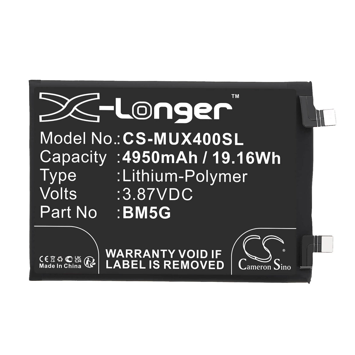 3.87V, Li-Polymer, 4950mAh, SmartPhone battery fits Poco, Redmi, Bm5g, X4 Gt, 19.16Wh Mobile, SmartPhone Cameron Sino Technology Limited (Smartphone)
