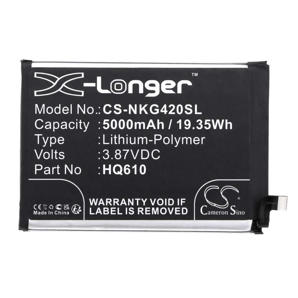 3.87V, Li-Polymer, 5000mAh, SmartPhone battery fits Nokia, Hq610, G42 5g, 19.35Wh Mobile, SmartPhone Cameron Sino Technology Limited (Smartphone)