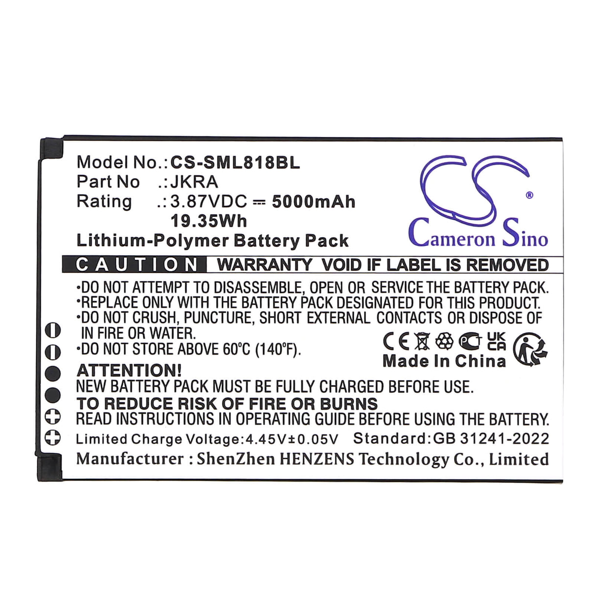 3.87V, Li-Polymer, 5000mAh, Payment Terminal battery fits Geenk, G3, 19.35Wh Payment Terminal Cameron Sino Technology Limited