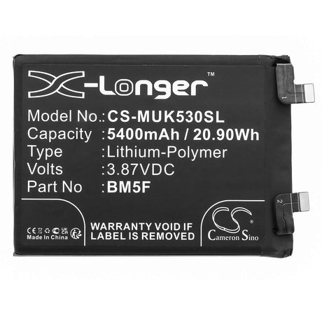 3.87V, Li-Polymer, 5400mAh, SmartPhone battery fits Redmi, Bm5f, 22041211ac, K50, 20.9Wh Mobile, SmartPhone Cameron Sino Technology Limited (Smartphone)