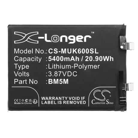 3.87V, Li-Polymer, 5400mAh, SmartPhone battery fits Redmi, Bm5m, K60, 20.9Wh Mobile, SmartPhone Cameron Sino Technology Limited (Smartphone)